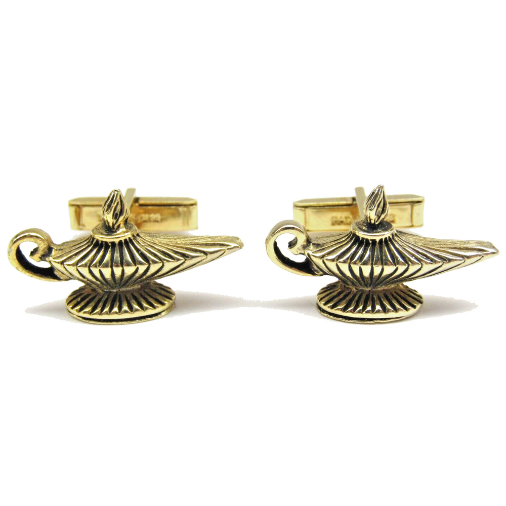 Gold Magic Genie Lamp Cufflinks Mid-Century Bursting Lines Men Vintage Formal